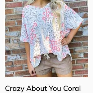 Coral leopard print top